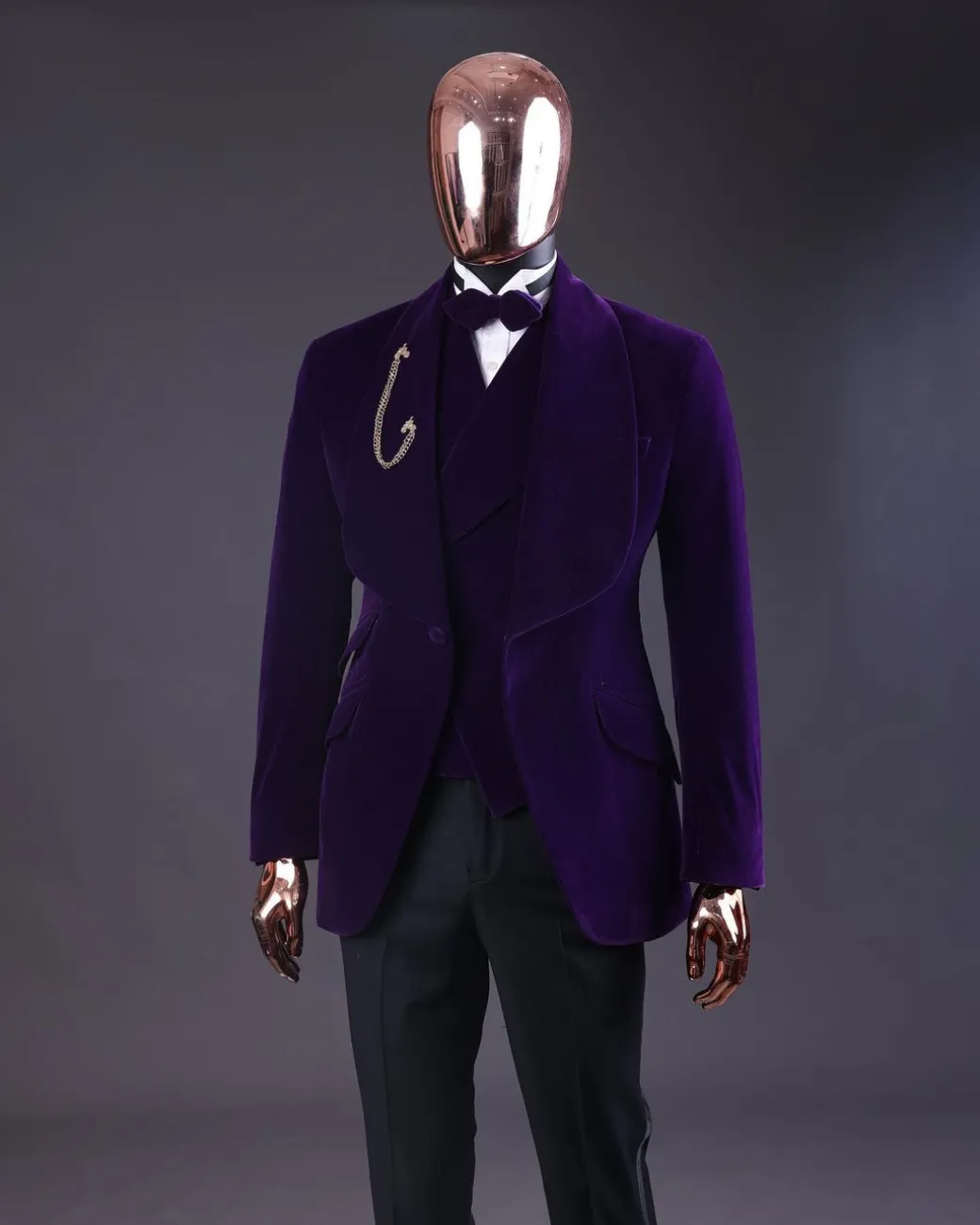 An Egg Plant Purple Velvet Shawl Lapel Tuxedo Suit