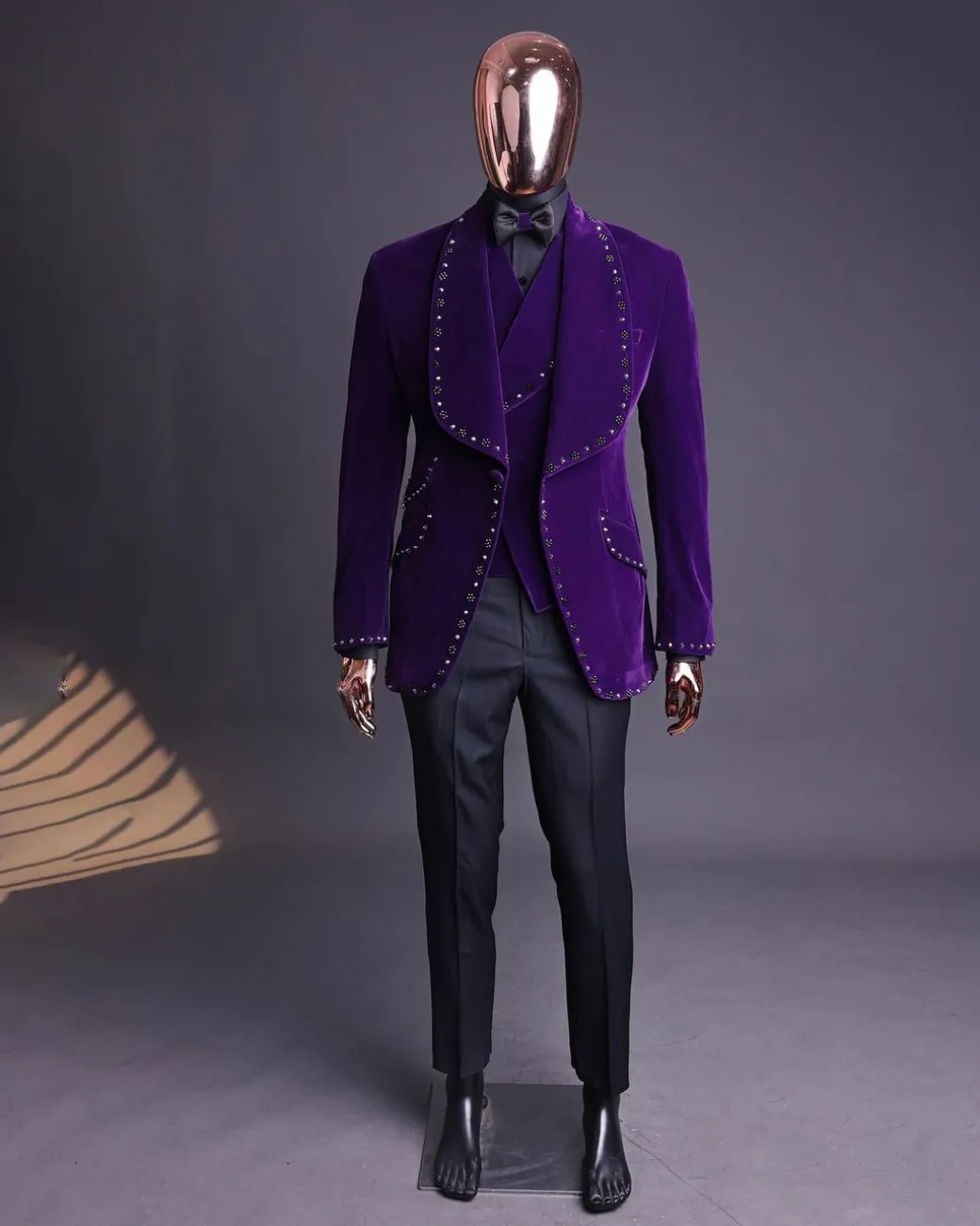 An Egg Plant Purple Velvet Shawl Lapel Tuxedo Suit