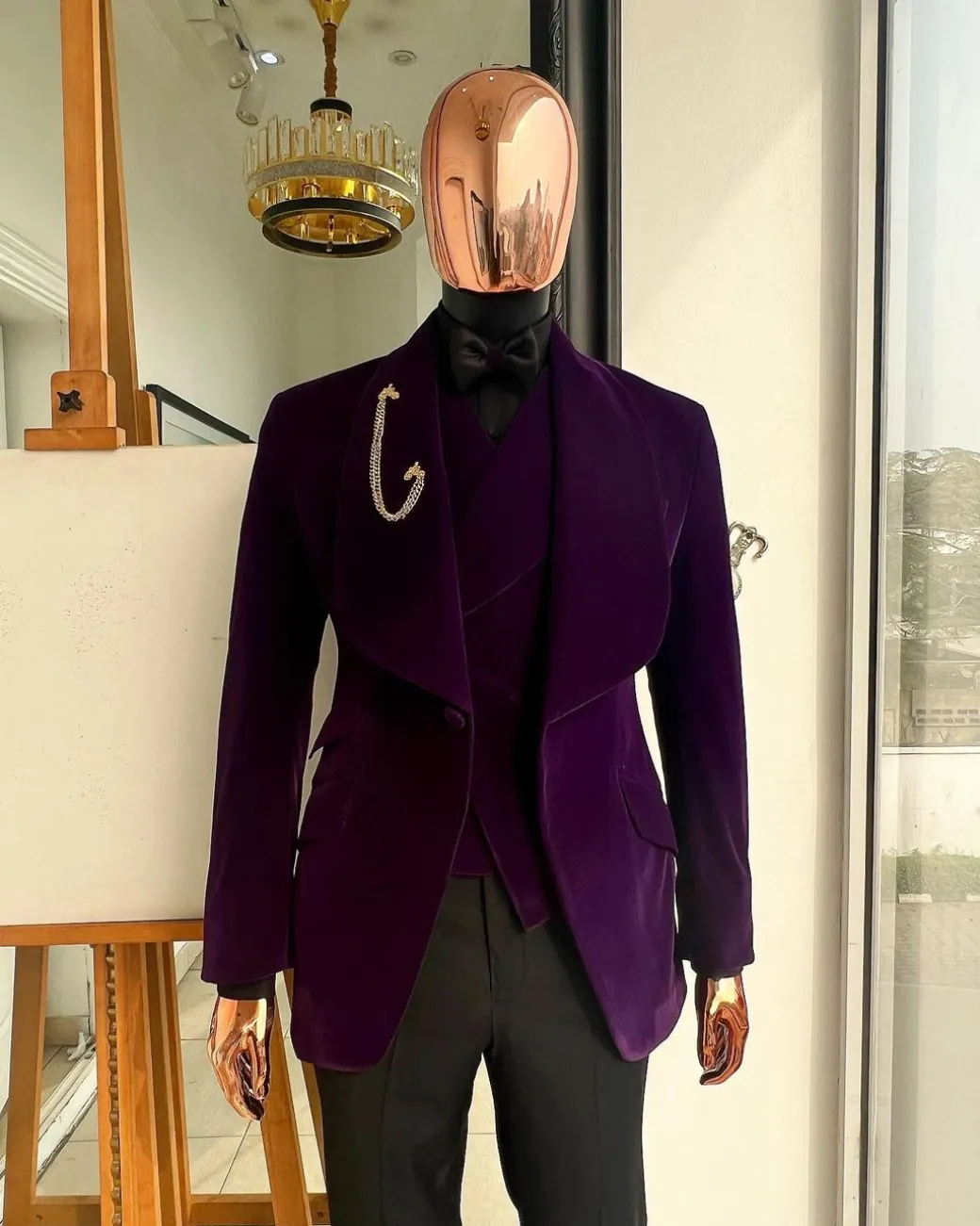 An Egg Plant Purple Velvet Shawl Lapel Tuxedo Suit