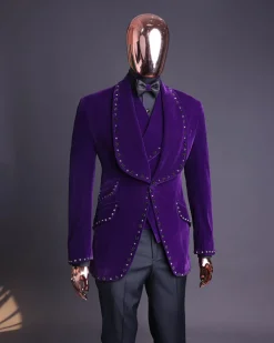 An Egg Plant Purple Velvet Shawl Lapel Tuxedo Suit