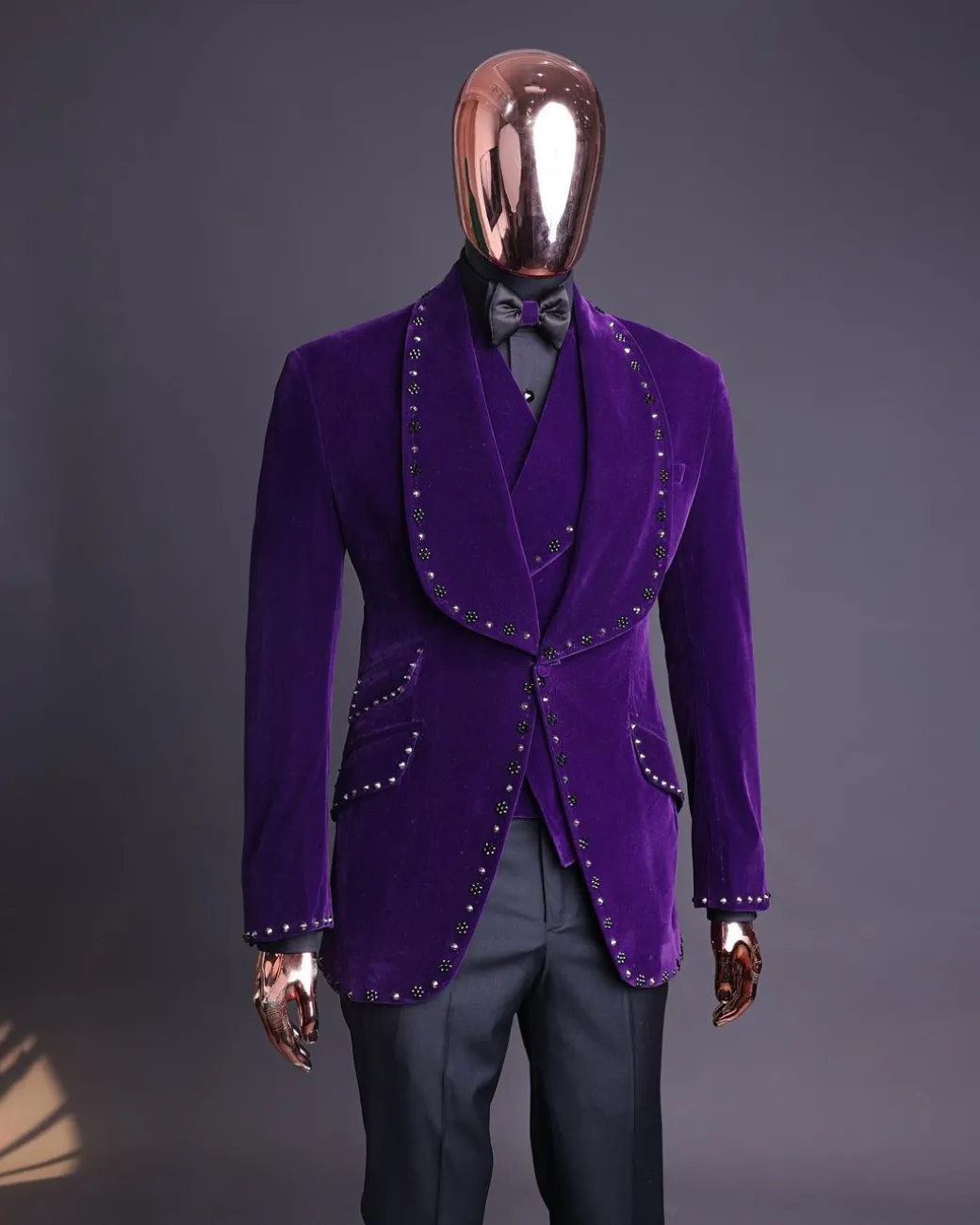 An Egg Plant Purple Velvet Shawl Lapel Tuxedo Suit