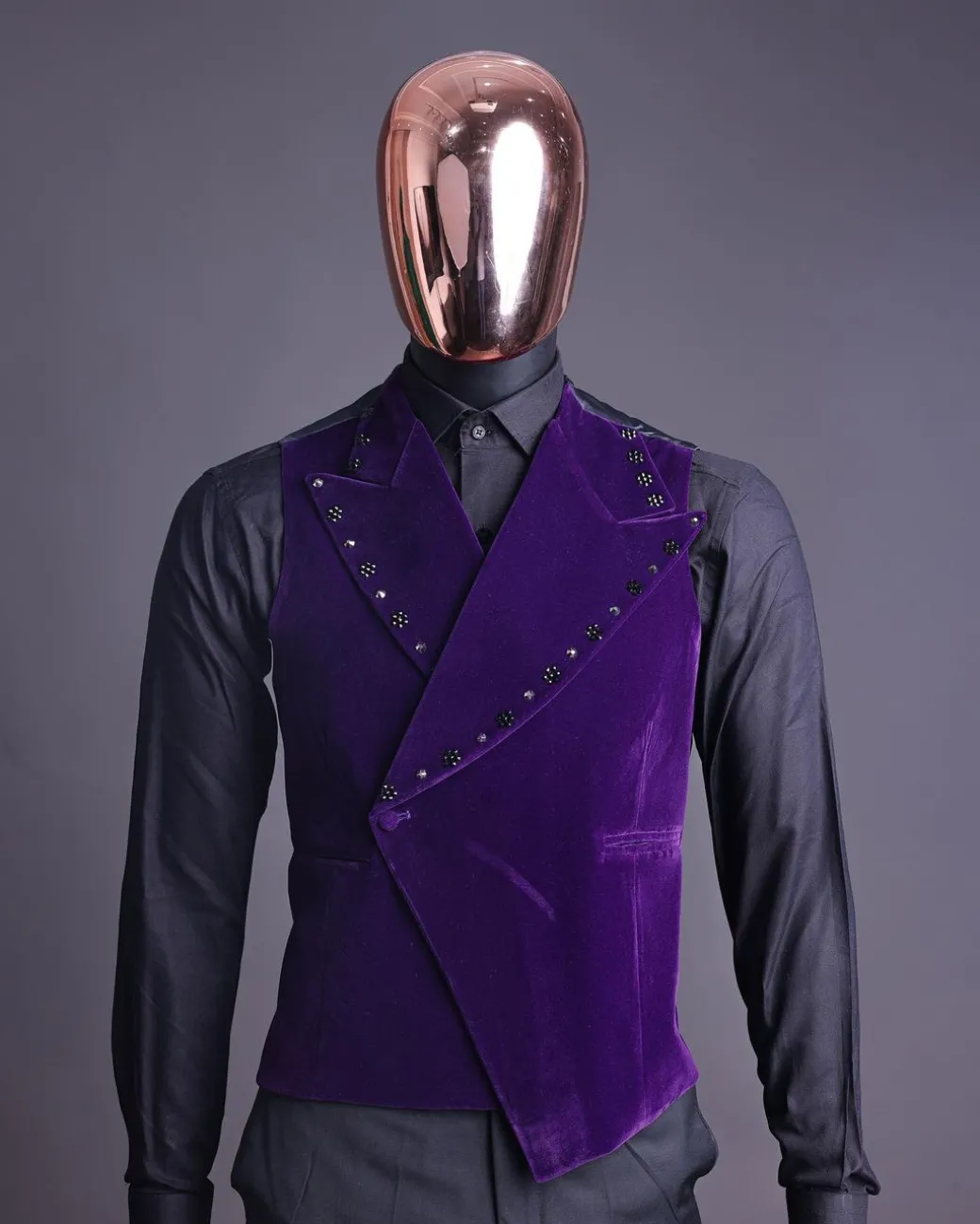 An Egg Plant Purple Velvet Shawl Lapel Tuxedo Suit