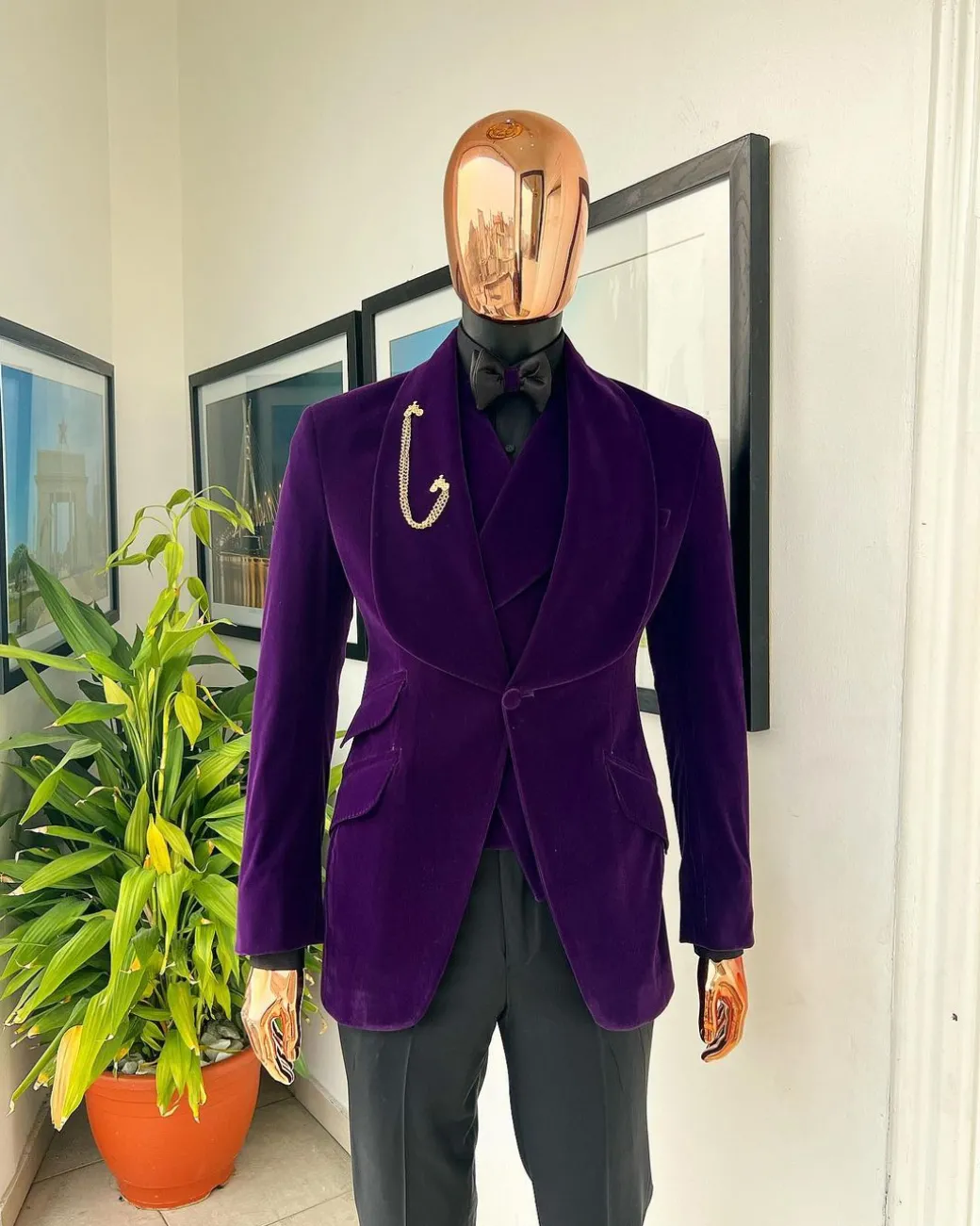 An Egg Plant Purple Velvet Shawl Lapel Tuxedo Suit