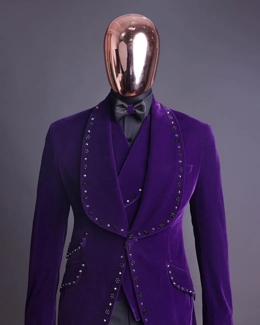An Egg Plant Purple Velvet Shawl Lapel Tuxedo Suit