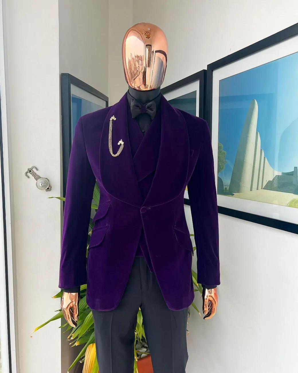 An Egg Plant Purple Velvet Shawl Lapel Tuxedo Suit