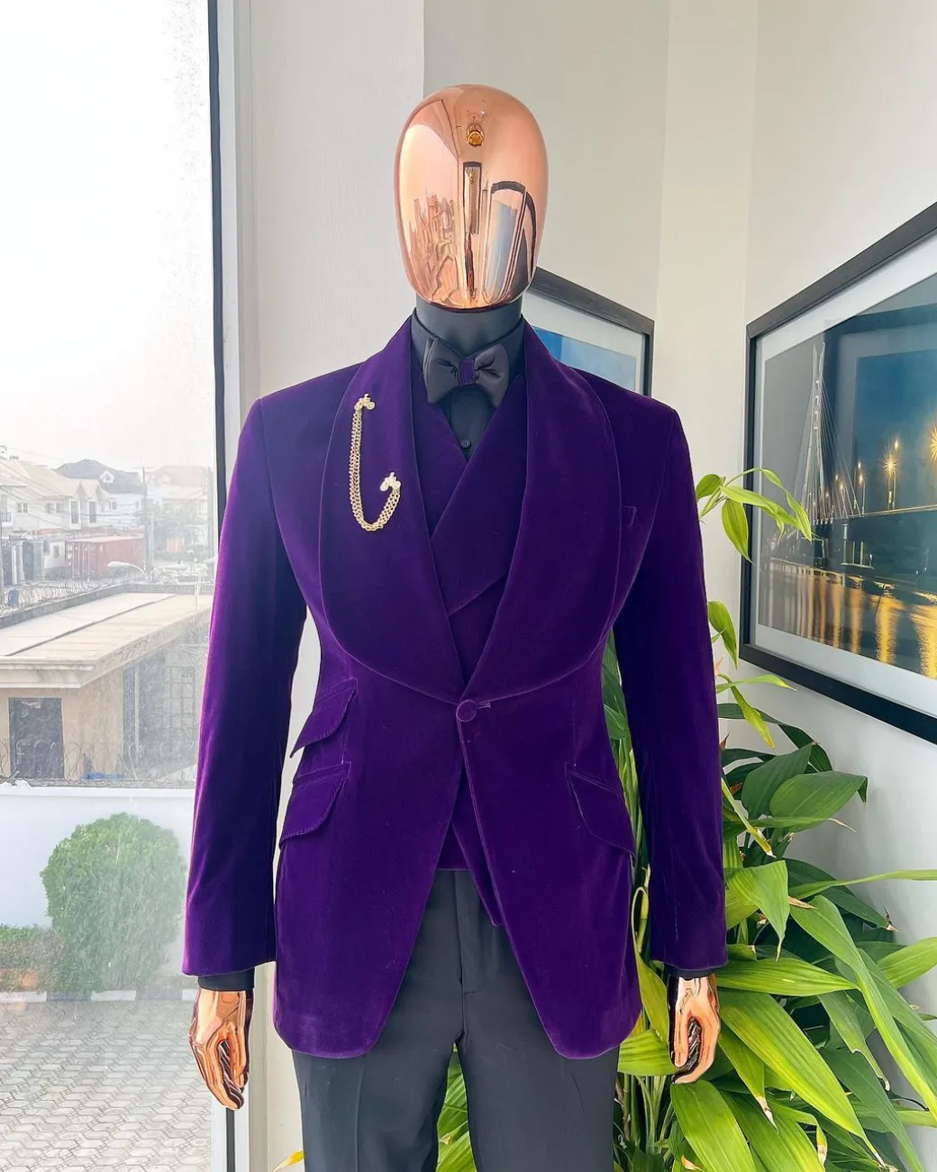 An Egg Plant Purple Velvet Shawl Lapel Tuxedo Suit