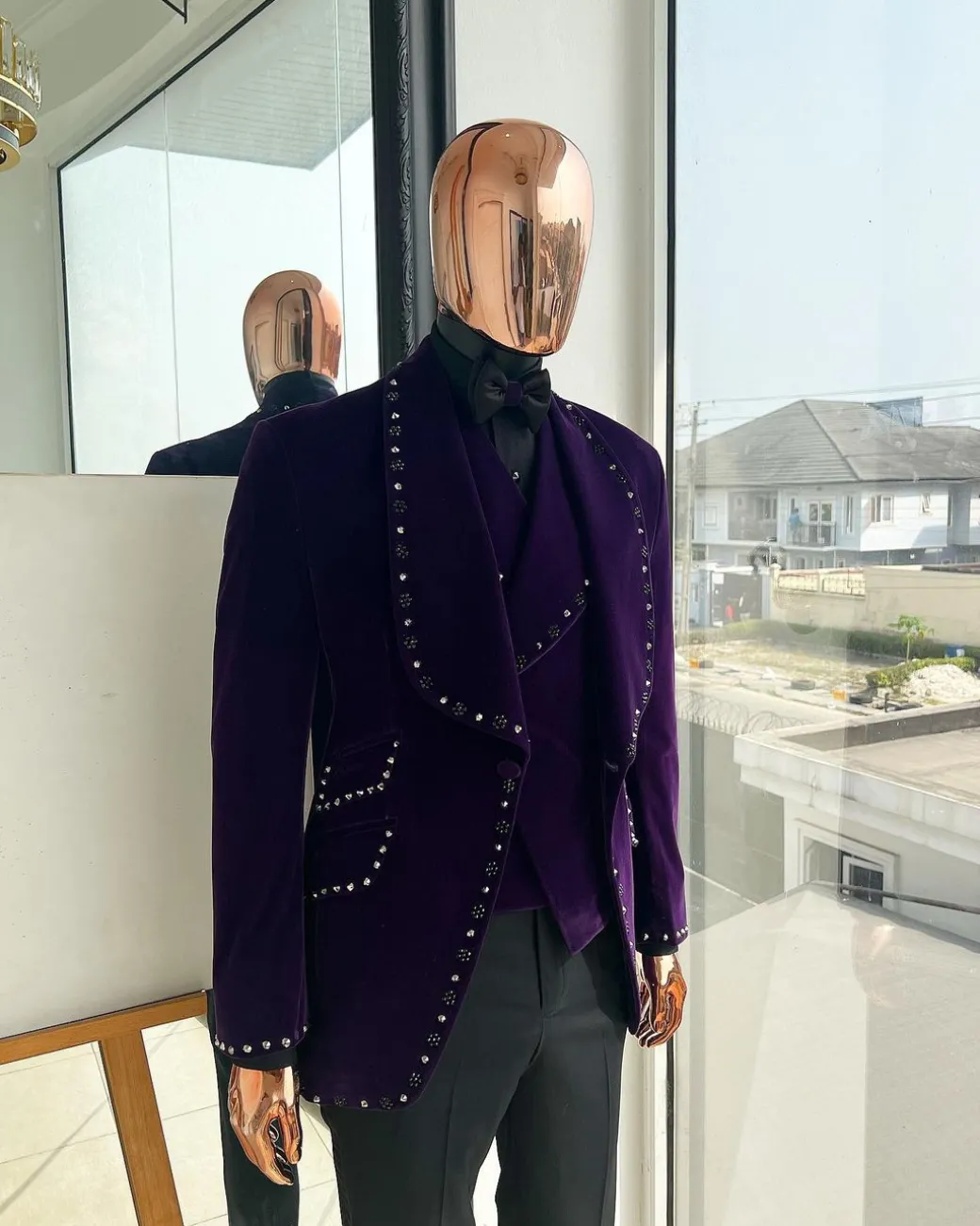 An Egg Plant Purple Velvet Shawl Lapel Tuxedo Suit