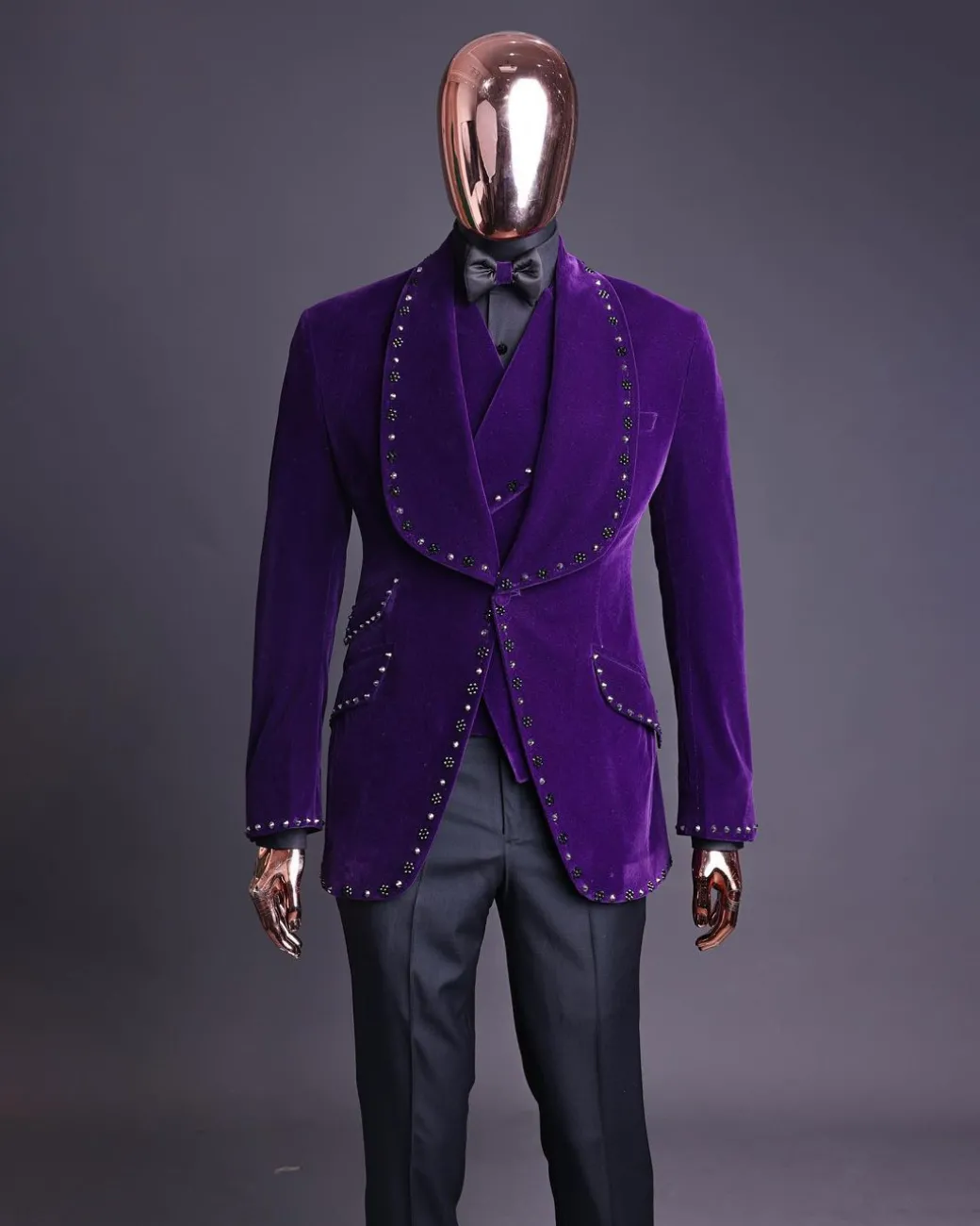 An Egg Plant Purple Velvet Shawl Lapel Tuxedo Suit