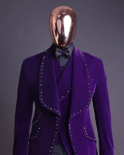 An Egg Plant Purple Velvet Shawl Lapel Tuxedo Suit