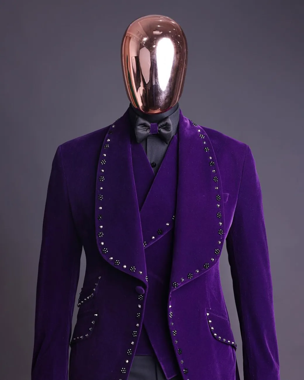 An Egg Plant Purple Velvet Shawl Lapel Tuxedo Suit