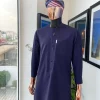 An eggplant purple flap with paisley lining details, African traditional senator kaftan native