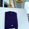 An eggplant purple, front flap and a 2 combat pocket African traditional senator kaftan native.