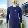 An Eggplant purple, front flap, blue clear view glass Swarovski buttons detailing African traditional senator kaftan native