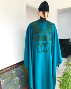 An Emerald Green Agbada with Swarovski Stone Embroidery