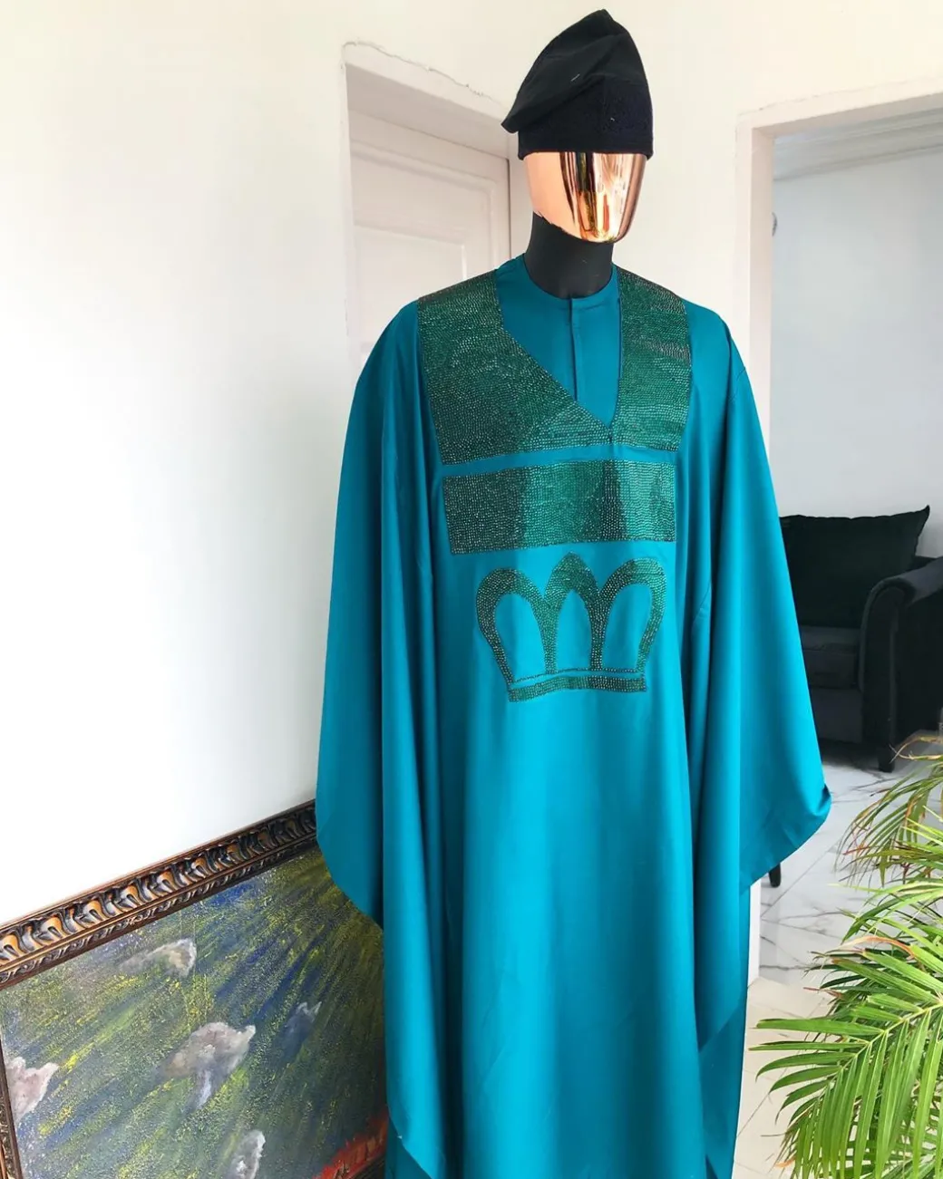 An Emerald Green Agbada with Swarovski Stone Embroidery
