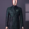 An Emerald green & black “rival” 1/4 cut ocean element peak lapel double breasted jacquard suit.
