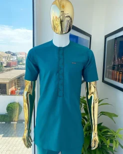 An emerald green embroidery detailing African traditional senator kaftan native