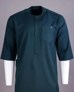 An Emerald Green, Front Flap With Studded Swarovski Buttons, 3/4 Sleeve African Senator Kaftan Native.