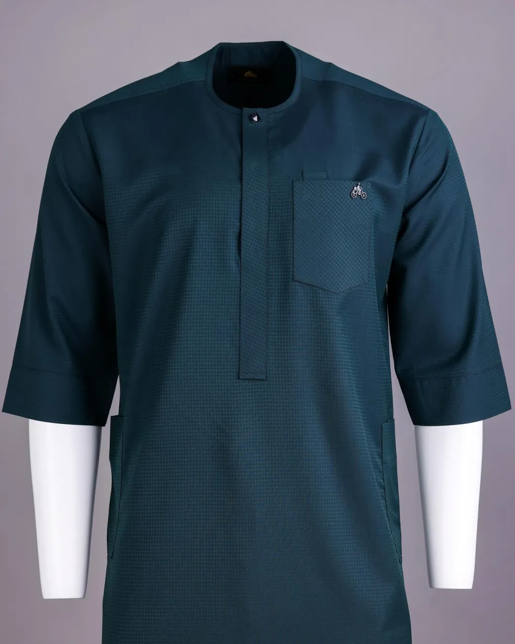 An Emerald Green, Front Flap With Studded Swarovski Buttons, 3/4 Sleeve African Senator Kaftan Native.
