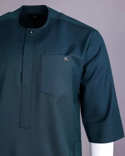 An Emerald Green, Front Flap With Studded Swarovski Buttons, 3/4 Sleeve African Senator Kaftan Native.