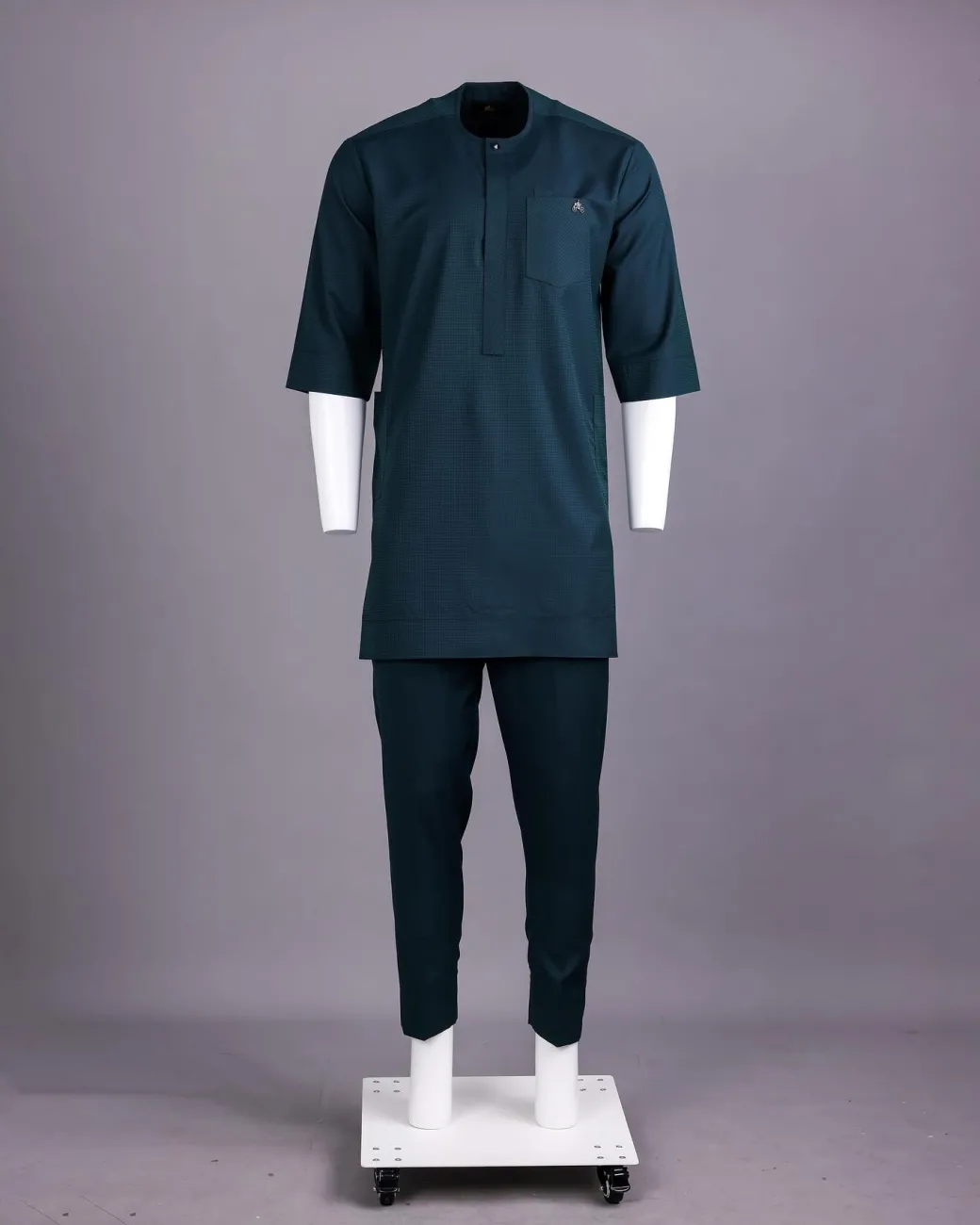 An Emerald Green, Front Flap With Studded Swarovski Buttons, 3/4 Sleeve African Senator Kaftan Native.