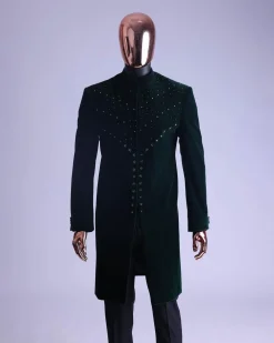 An Emerald Green Safari Suit With Mixed Swarovski Stones Detailing