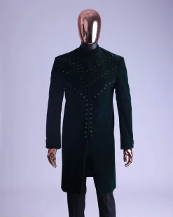 An Emerald Green Safari Suit With Mixed Swarovski Stones Detailing