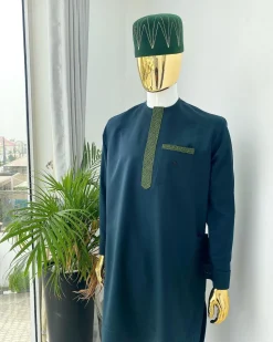 An Emerald Green with a dispersed dotted embroidery design kaftan