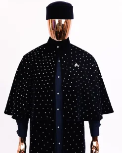 An “Eyes Wide Shut” navy blue velvet Ceremonial suktan with silver crystals Swarovski detailing