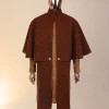 An “Eyes Wide Shut” syrup brown Italian velvet Ceremonial suktan with gold crystals Swarovski stone