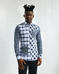 An Intersected Checkerboard & Windowpane Check Layered Casual Shirt.