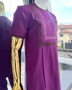 An invisible neckline, rectangular-shaped related shade of purple with paisley mix design African Kaftan