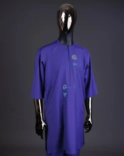 An Iris purple flower pot embroidery detailing with Swarovski details kaftan and Sokoto