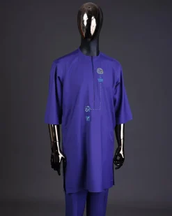An Iris purple flower pot embroidery detailing with Swarovski details kaftan and Sokoto