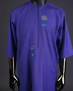 An Iris purple flower pot embroidery detailing with Swarovski details kaftan and Sokoto