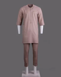 An Irish cream, zip line with dispersed arewa embroidery, 3/4 sleeve African senator Kaftan native.