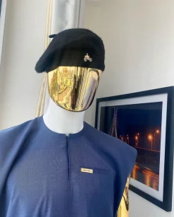 An Irish navy blue dashiki, black beret and pant