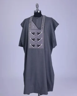 An Iron Grey, stepping all stars metallic wire embroidery details agbada