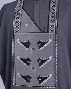 An Iron Grey, stepping all stars metallic wire embroidery details agbada