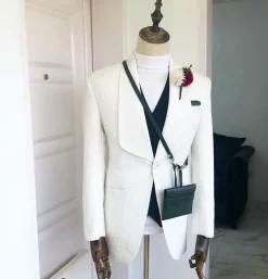 An Ivory White “Wedding In The Jungle” shawl lapel tuxedo suit