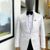 An Ivory White And Silver Shawl Lapel Floral Jacquard Suit