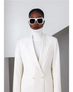 An Ivory White, Closed Notch Double-Breasted Suit