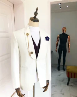 An Ivory “White Ivorian” Shawl Lapel tuxedo Suit