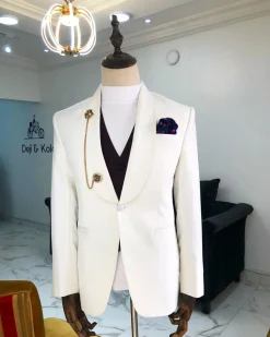 An Ivory “White Ivorian” Shawl Lapel tuxedo Suit