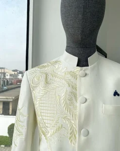 An Ivory White, Long Sleeve Safari Suit