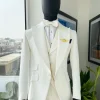 An Ivory White, Peak Lapel, Infinity Line And Square Patterned Jacquard Suit