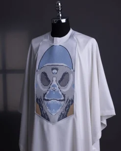 An Ivory White, “Planet Of Apes” Embroidery Agbada