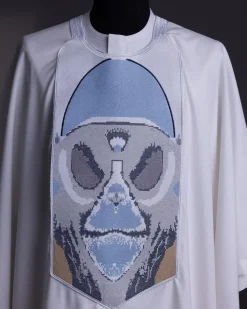 An Ivory White, “Planet Of Apes” Embroidery Agbada