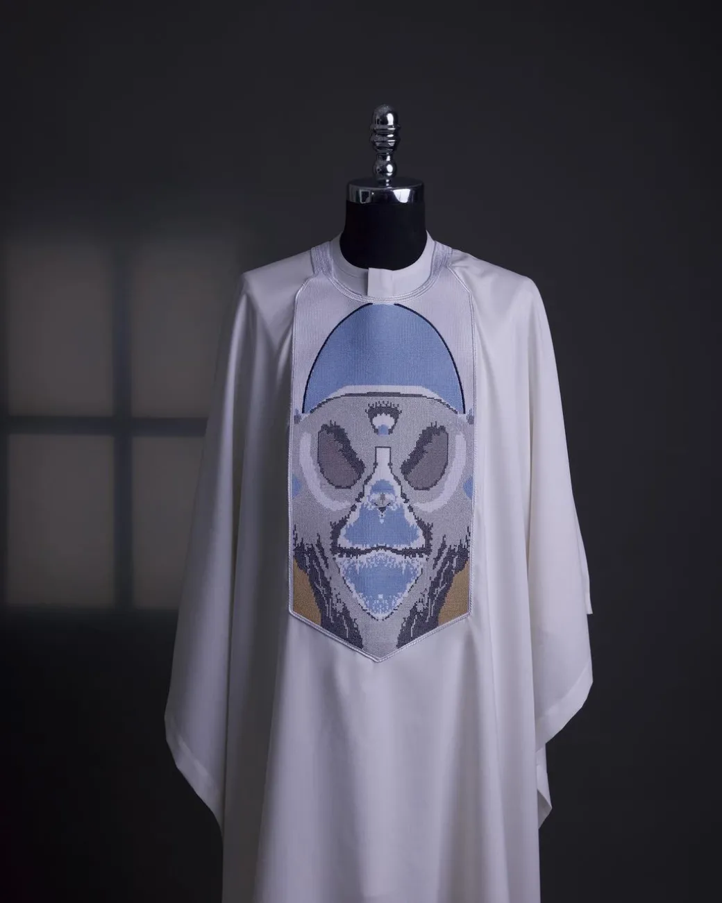An Ivory White, “Planet Of Apes” Embroidery Agbada