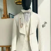 An Ivory White, Shawl Lapel, Plunged Square Patterned Jacquard Suit
